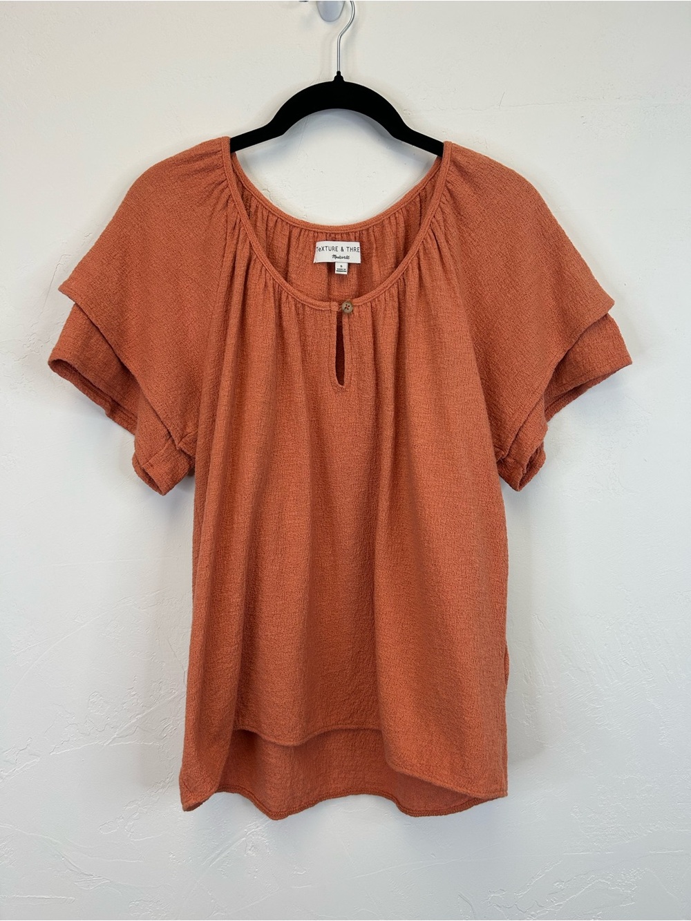Madewell Rust Textured Short Sleeve Peasant Top Size S Boho Classic Casual - Picture 2 of 8